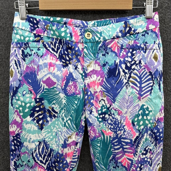 Lilly Pulitzer Pant Womens 0 Quill Out Kelly Skinny Ankle Crop Textured 12816‎ - Picture 2 of 12